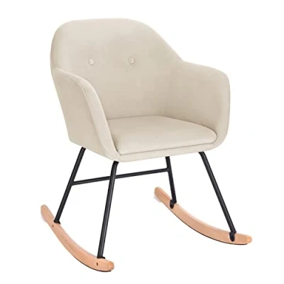 Abbildung von WOLTU Schaukelstuhl Relaxstuhl Sessel Schaukelsessel Schwingsessel Samt Stahl Massivholz Cremeweiß SKS16cm