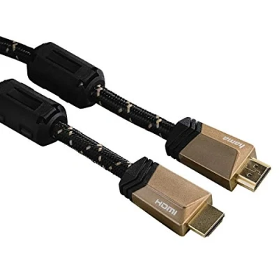 Abbildung von Hama HDMI Kabel mit Ethernet, männlich männlich, Ferrit, Metall, 1,5 m, Schwarz, Bronze.