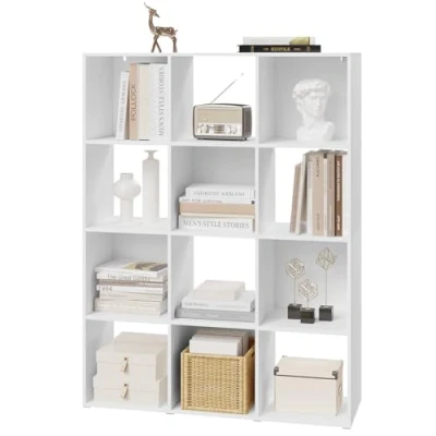 Abbildung von eSituro Bücherregal mit 12 Fächern, freistehendes Würfelregal, Raumteiler Regal offen, Standregal modern, für Wohnzimmer, Kinderzimmer, Büro, Schlafzimmer, 91x120x29 cm, weiß