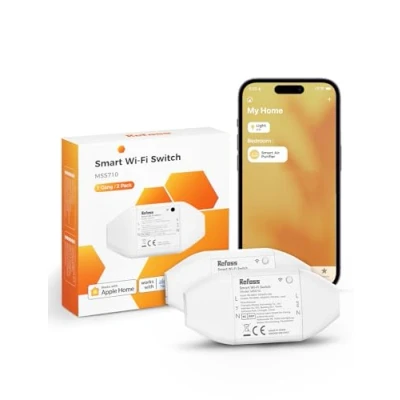Abbildung von Refoss WLAN Schalter funktioniert mit Apple HomeKit, Universal Smart für Siri, Alexa, Google Home, WiFi Switch Fernbedienung, Sprachsteuerung, DIY Lichtschalter, 2500W, 2 Stück