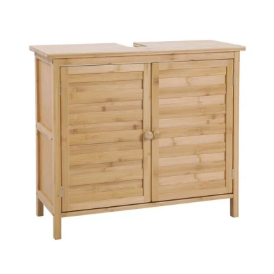 Abbildung von SVITA Waschbeckenunterschrank Badschrank mit Regal freistehend Natur Bambus