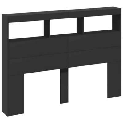 Abbildung von vidaXL LED Kopfteil mit Ablagen, Bettkopfteil offenen Fächern, Betthaupt für Schlafzimmer, Bettzubehör, Schwarz 140x17x102cm Holzwerkstoff