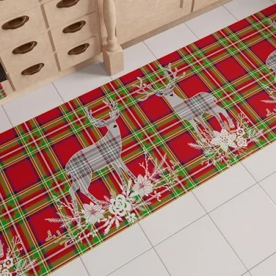 Abbildung von PETTI Artigiani Italiani TPCDN MS1656, Küchenläufer für Weihnachten, rutschfest und waschbar, 52 x 180 cm, Design Rentier, grau, 100% Made in Italy