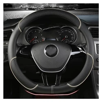 Abbildung von Lenkrad Abdeckung Für VW Sharan Passat Caddy Touran Tiguan Golf Polo Auto 38 cm PU Leder Lenkradschutz(B)