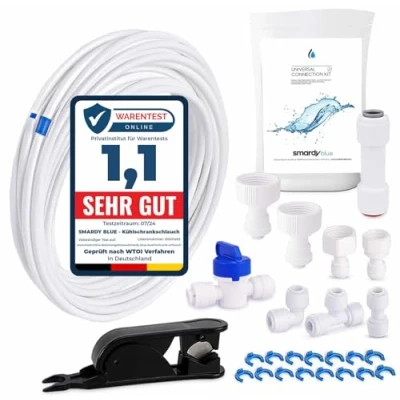 Abbildung von smardy ZO003 Wasserzulaufleitung Universal Anschluss Set mit Rückschlagventil 15m Kühlschrankschlauch 6,35mm (1/4&quot;) für Kühlschrank Side by Side, Umkehrosmose