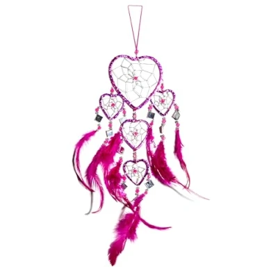 Abbildung von 45cm x 16cm Dreamcatcher Traumfänger Herz Pink Pinke Federn Spiegel