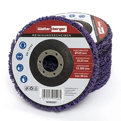 Abbildung von Woltersberger® 5 Stück Grob Reinigungsscheiben Ø125mm CSD Reinigungsvlies CBS Nylon Gewebescheibe Lila purple für Winkelschleifer Rostentferner Flex