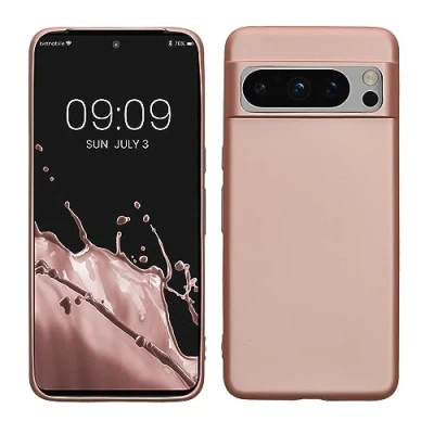 Abbildung von kwmobile Case kompatibel mit Google Pixel 8 Pro Hülle Schutzhülle aus Silikon metallisch schimmernd Handyhülle Metallic Rosegold
