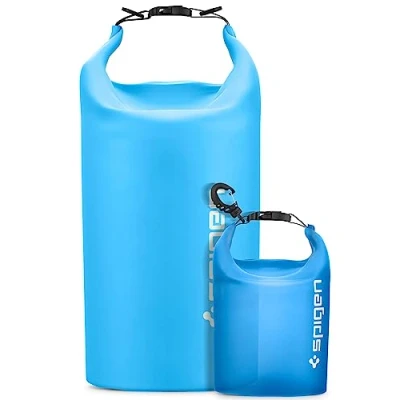 Abbildung von Spigen Aqua Shield wasserdichte Tasche Set [20L+2L] Dry Bag wasserfester Rucksack Beutel für Strand Schwimmen Camping Bootfahren Kajakfahren Sea Blue
