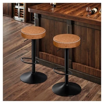 Abbildung von STOOLINK 2er Set Barhocker, Barstuhl Höhenverstellbar mit Mikrofaser Leder, Fußstütze und Ohne Lehne, Tresenhocker 360 Drehbar Barhocker 150kg Braun