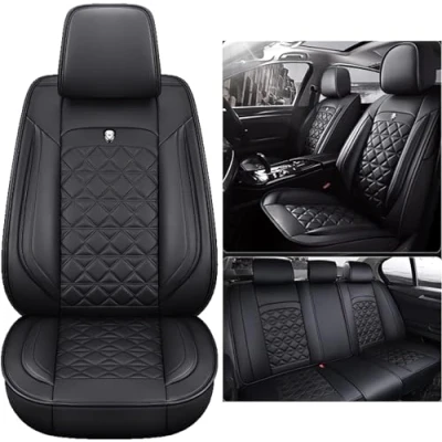 Abbildung von Eunncu Autositzbezüge komplettes Set Universal in Stylish Design Schonbezüge für Vordersitze und Rückbank Auto Sitzbezüge Airbag Kompatibel Premium Wasserdicht Sitzbezug, Schwarz Standard