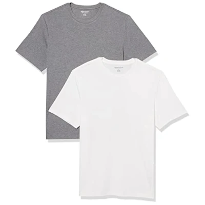 Abbildung von Amazon Essentials Herren Kurzärmliges T Shirt mit Rundhalsausschnitt in normaler Passform, 2er Pack, Grau Meliert/Weiß, XL