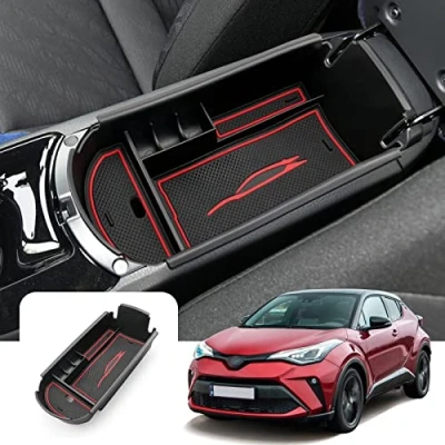 Abbildung von LFOTPP Mittelkonsole Aufbewahrungsbox C HR CHR, Armlehne Organizer Mittelarmlehne Handschuhfach, Tray Storage Box Auto Zubehör (Rot)
