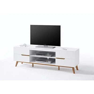 Abbildung von Newfurn TV Lowboard Skandinavisch Schrank Fernsehtisch Rack Board II 169x56x 40 cm (BxHxT) [Isaac.Ten] in Eiche/Weiß Wohnzimmer Schlafzimmer