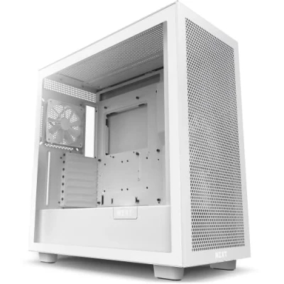 Abbildung von NZXT H7 Flow CM H71FW 01 ATX Mid Tower PC Gaming Case Front I/O USB Type C Port Schnellverschluss Seitenwand aus gehärtetem Glas Weiß