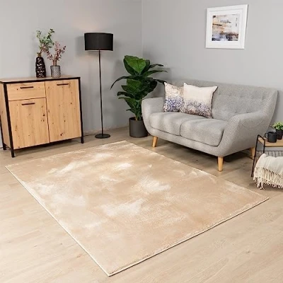 Abbildung von Paco Home Teppich Wohnzimmer Schlafzimmer Kurzflor Waschbar Einfarbiges Muster Flauschig Weich rutschfest Moderne Deko, Grösse:140x200 cm, Farbe:Schwarz