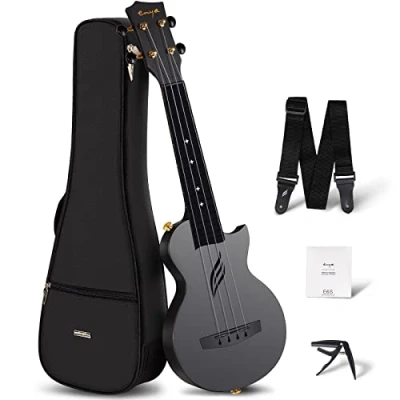 Abbildung von Enya Ukulele Sopran Nova U 21 Zoll Mini Kohlefaser Wasserdicht mit Anfänger Set Inkl Ukulelen Konzert Koffer, Gurt, Kapodaster und Saiten (Schwarz)