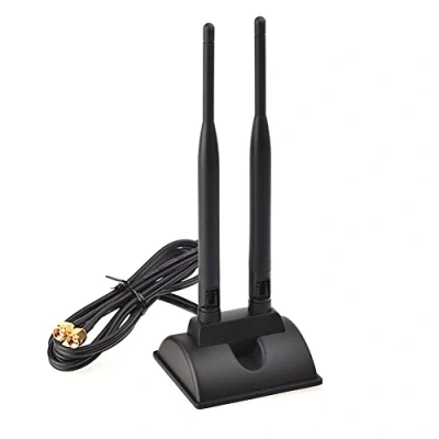 Abbildung von L44DS WiFi Antenne Dualband 2.4 GHz &amp; 5.8 GHz, 2X 6dBi RP SMA Signalverstärker mit Magnetbasis und 3m Verlängerungskabel für WLAN PCI Karten Router