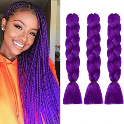 Abbildung von 24&quot; Braids Extensions Jumbo Kunsthaar 3 Bündel Kanekalon Synthetik Crochet Hair Flechthaar Afro Box Braiding (Dunkelviolett)