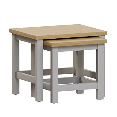 Abbildung von Amazon Marke: Movian Arlington Quadratisch Beistelltisch Set, Holzwerkstoff, H 40 x W 36 D 39 cm, Grau/Eiche