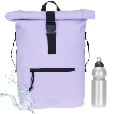Abbildung von Elephant Rucksack Herren Plane Time Bag Kurierrucksack Roll Top Fahrradrucksack Sport Fitness Damen 23 Liter A4 12821 + Flasche (Pastell Flieder Lila (2) 12825)