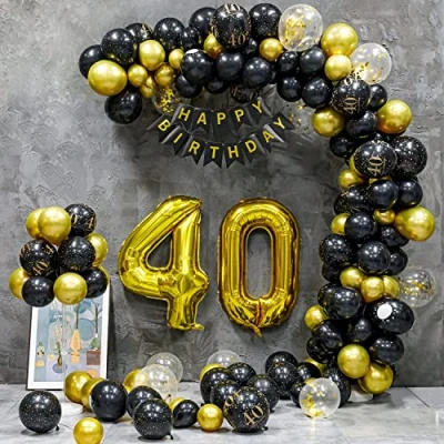 Abbildung von 40 Geburtstag Deko, Frauen Männer,40 Jahre Geburtstagdeko, Happy Birthday Girlande Ballon Schwarz Gold Dekoration, Deko Luftballons Party