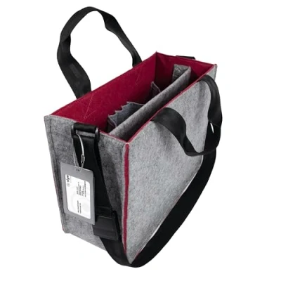 Abbildung von Sigel BA426 Desk Sharing Bag Classic, Organizer für mobiles Arbeiten, absolut sicherer Stand: Laptop bis 15,4 Zoll und Unterlagen, Synthetischer Filz, grau rot, Medium 36 x 15 28 cm