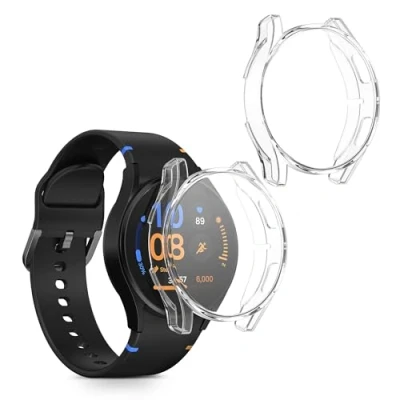 Abbildung von kwmobile 2X Schutzhülle kompatibel mit Samsung Galaxy Watch FE 40mm Hülle Fullbody Cover Set aus Silikon Transparent