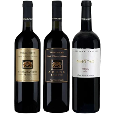 Abbildung von Geniesserpaket Wein Juwelen aus PDO Nemea Peloponnes Griechenland Palivou Estate: Ammos Reserva Terra Leone, Ploutos Rotwein 3 x 750ml