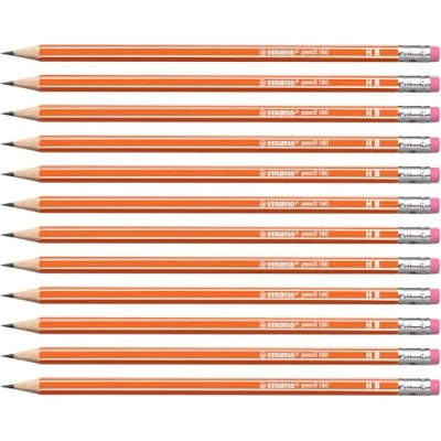 Abbildung von Bleistift mit Radierer STABILO pencil 160 in orange 12er Pack Härtegrad HB