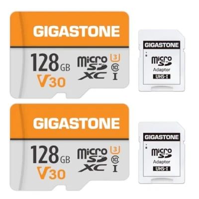 Abbildung von Gigastone Speicherkarte 128GB 2 Karten, GoPro Kamera, Drohne, Samsung Sony, hohe Geschwindigkeit 4K UHD Video, A1 U3 C10 MicroSDXC+SD Adapter.