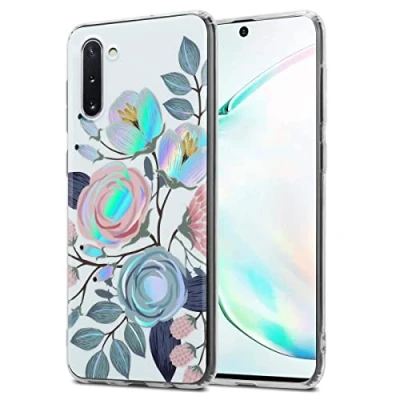 Abbildung von Cadorabo Hülle kompatibel mit Samsung Galaxy Note 10 Schutzhülle TPU Silikon Case Blumen Design Slim Kratzfest Weiche Gummi Rundumschutz für in Weiß