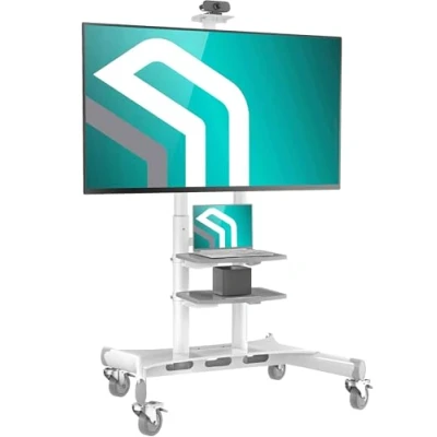 Abbildung von ONKRON TV Standfuss mit Rollen (TS1881 WHT) Ständer, (bis 86,00 Zoll, 1 tlg., höhenverstellbar, rollbar, VESA 200x300 800x500 mm, bis 90,9 kg)