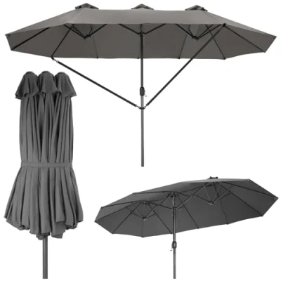 Abbildung von tectake Sonnenschirm Silia, geeignetes Set für Terrasse oder Garten, Parasol inkl. Windsicherung und Schutzhülle, Aluminiumgestell