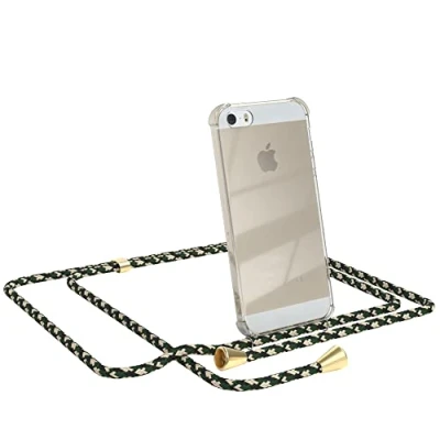 Abbildung von EAZY CASE Handykette kompatibel mit iPhone 5 / 5S SE (2016) Handyhülle Umhängeband, Handykordel Schutzhülle, Silikonhülle, Hülle Band, Stylische Kette, Grün Camouflage