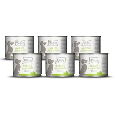 Abbildung von MjAMjAM Premium Nassfutter für Hunde leckeres Rind an gekochten Kartoffeln mit knackigen Erbsen, 6er Pack (6 x 200 g), naturbelassen extra viel Fleisch