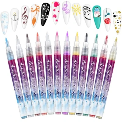 Abbildung von 12 Farben Nail Art Pen 3D Nagelkunststift Set,Schönheit,Schmuck,Maniküre Werkzeuge,Graffiti Punktierungsstift, Zeichnen,Malen,Liner,Nagelkunststift DIY Linie Nagelkunst Graffiti.