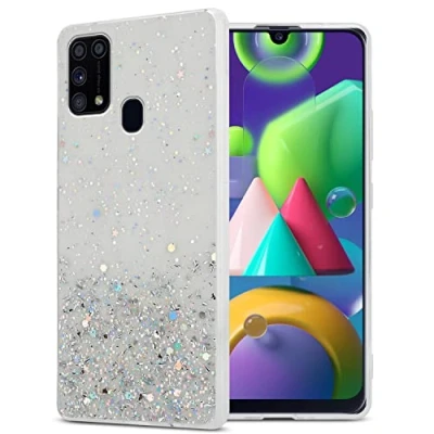 Abbildung von Cadorabo Hülle kompatibel mit Samsung Galaxy M31 Rundumschutz TPU Silikon Case Mädchen Glitzer Strass Design Slim Kratzfest Weiche Gummi Bling Schutzhülle für in Transparent