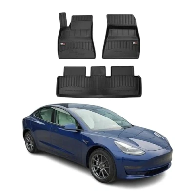 Abbildung von OMAC Gummi Fußmatten kompatibel mit Tesla Model 3 2017 2024 Premium TPE Automatten