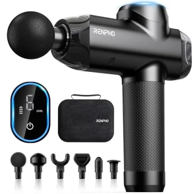 Abbildung von RENPHO R3 Power Massagepistole, 12MM Amplitude Massage Gun Massagegerät mit Type C Ladeanschluss, 6 Massageköpfen Masagegäret Pistole LED Touchscreen für Rücken, Geschenke Männer