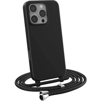 Abbildung von MyGadget Handykette für iPhone 16 Pro [ Hülle mit verstellbaren Band ] TPU Handyhülle Handyband zum Umhängen Kordel Schnur Case Schutzhülle Schwarz