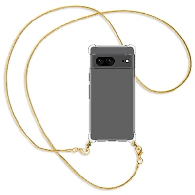 Abbildung von mtb more energy® Handykette kompatibel mit Google Pixel 7 Metallkette (Snake Gold) Smartphone Hülle zum Umhängen Anti Shock Full TPU Case