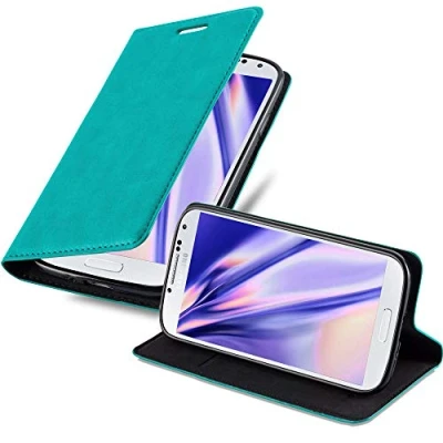 Abbildung von Cadorabo Hülle kompatibel mit Samsung Galaxy S4 aus Premium Kunst Leder Flip Klappbare Stoßfeste Magnetische [Standfunktion] [Kartenfächern] Cover für Tasche in Türkis
