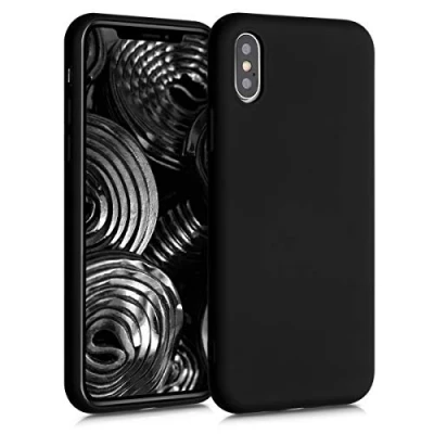 Abbildung von kwmobile Hülle kompatibel mit Apple iPhone XS gummierte TPU Silikon Handyhülle Schutzhülle für kabelloses Laden Case in Schwarz matt