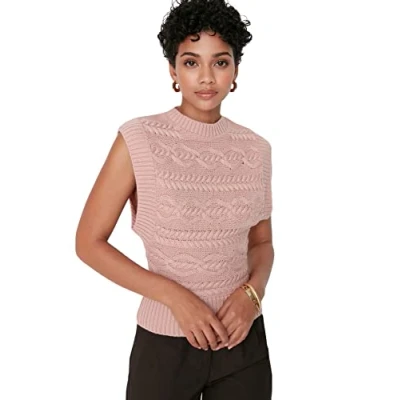 Abbildung von TRENDYOL Damen Knitting Detailed Knitwear Sweater, Puder, L EU