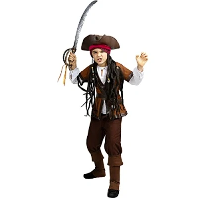 Abbildung von Metamorph Piraten Kostüm Verfluchter Karibikpirat für Jungs, Captain Jack inspiriert von den Filmen