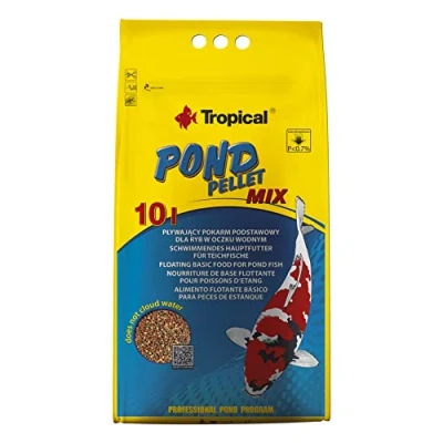 Abbildung von Pond Pellet Mix 10L / 1300g Fischfutter für alle Teichfische, Schwimmendes Teichfischfutter Pellets Goldfische, Koi und Kaltwasserfische