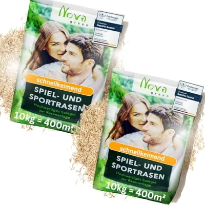 Abbildung von Rasensamen schnellkeimend 20kg = 800m² Sport und Spiel Frühjahr Premium SEHR GUT getestet trockenresistent Ideal für Neuansaat Nachsaat