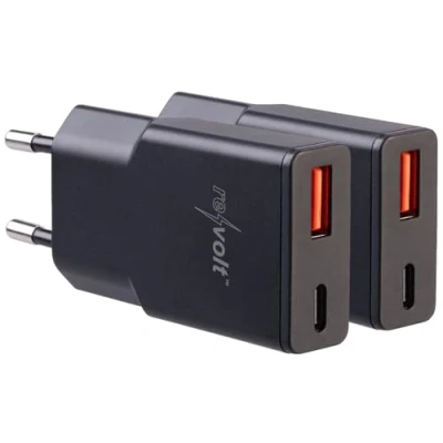Abbildung von revolt Wand Netzteil: 2er Set Ultrakompakte USB A/C Netzteile, Power Delivery 20 W, schwarz (Schnelladegerät, Chargers iPhone)
