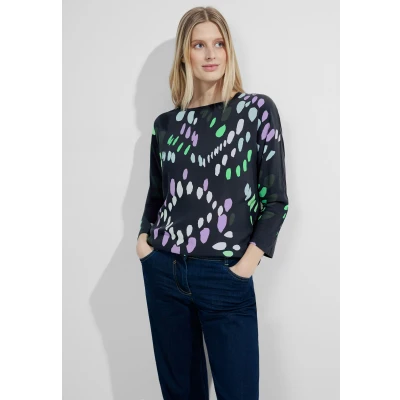 Abbildung von Cecil Allover Print Langarmshirt, Damen, Größe: XL, Blau